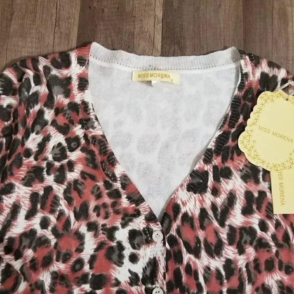 Miss morena animal Print button up cardigan sweater Small